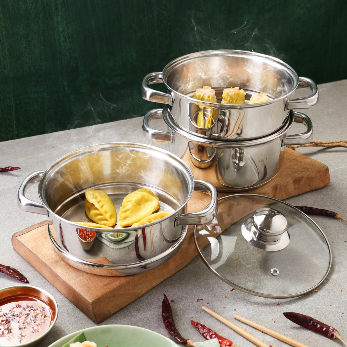 Vinod 24cm 3 - Tier Stainless Steel Idli Steamer with Glass Lid – Heavy Base Cooker - Al Kabayel Discount CentreVinod 24cm 3 - Tier Stainless Steel Idli Steamer with Glass Lid – Heavy Base CookerFood StreamersVINODAl Kabayel Discount Centre