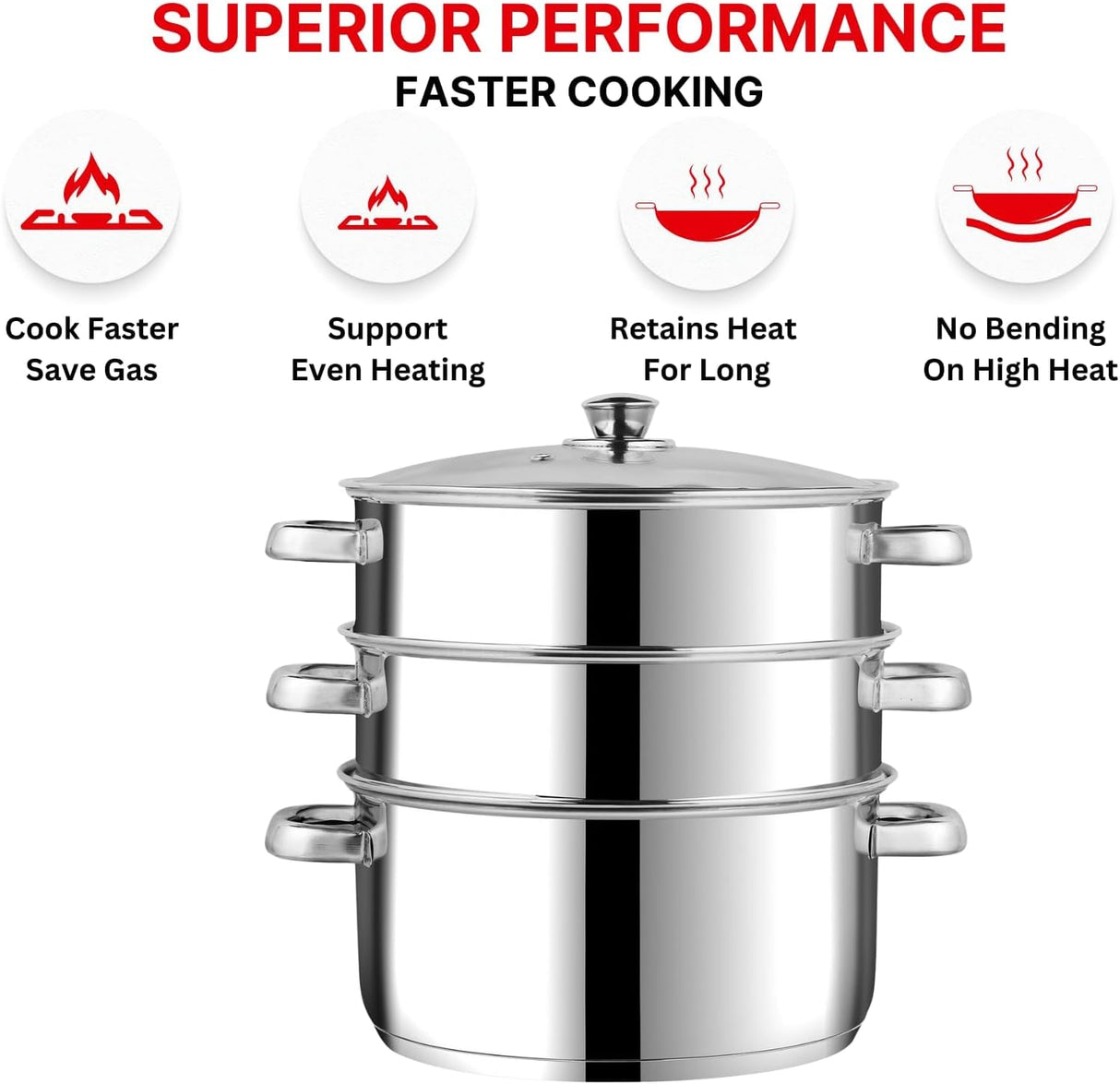 Vinod 28cm 3 - Tier Stainless Steel Multi - Purpose Steamer with Glass Lid – Induction Compatible - Al Kabayel Discount CentreVinod 28cm 3 - Tier Stainless Steel Multi - Purpose Steamer with Glass Lid – Induction CompatibleFood StreamersVINODAl Kabayel Discount Centre