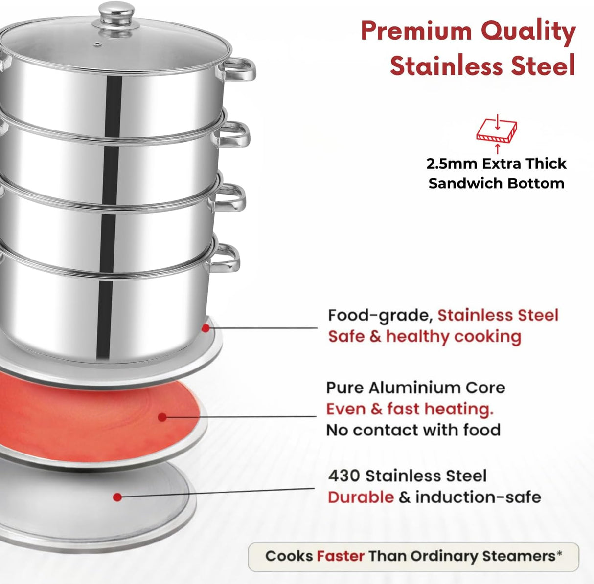 Vinod 30cm 4 - Tier Stainless Steel Multi - Layer Steamer with Glass Lid – Heavy Duty Cooker - Al Kabayel Discount CentreVinod 30cm 4 - Tier Stainless Steel Multi - Layer Steamer with Glass Lid – Heavy Duty CookerFood StreamersVINODAl Kabayel Discount Centre