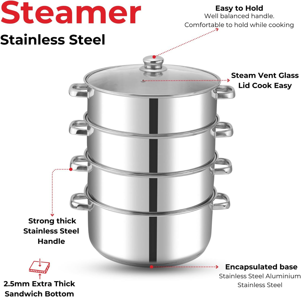 Vinod 30cm 4 - Tier Stainless Steel Multi - Layer Steamer with Glass Lid – Heavy Duty Cooker - Al Kabayel Discount CentreVinod 30cm 4 - Tier Stainless Steel Multi - Layer Steamer with Glass Lid – Heavy Duty CookerFood StreamersVINODAl Kabayel Discount Centre