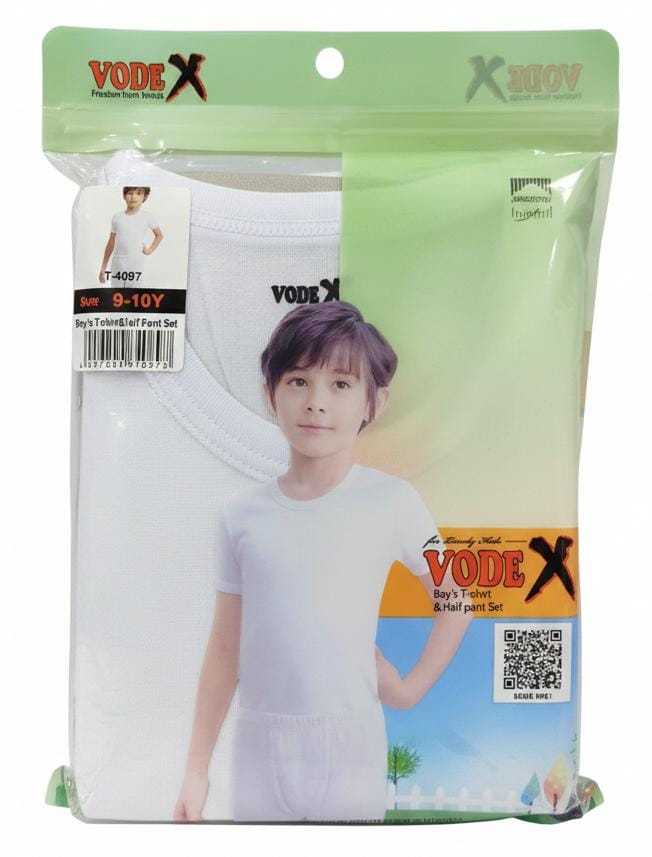 Vodex Boys Cotton T-Shirt with Half Pant Clothing Set, Easy Fit & Durable, White Color, Playwear, 9–10 Years` - Al Kabayel Discount CentreVodex Boys Cotton T-Shirt with Half Pant Clothing Set, Easy Fit & Durable, White Color, Playwear, 9–10 Years`Boys's/Kid's UnderwearsVODEXAl Kabayel Discount Centre