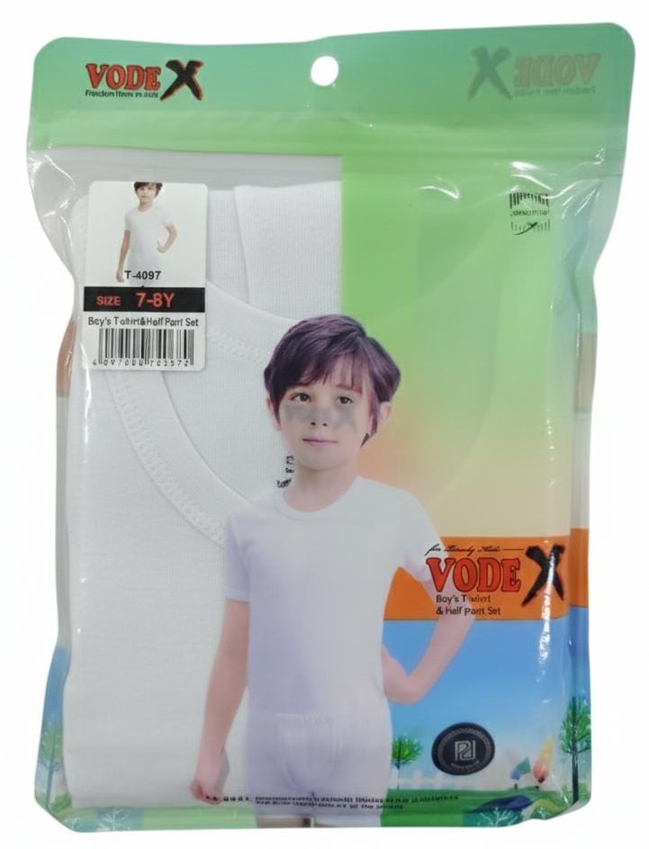 Vodex Boys Cotton T-Shirt with Half Pant Clothing Set, Skin - Friendly Material, White Color, Casual Wear, 7–8 Years - Al Kabayel Discount CentreVodex Boys Cotton T-Shirt with Half Pant Clothing Set, Skin - Friendly Material, White Color, Casual Wear, 7–8 YearsBoys's/Kid's UnderwearsVODEXAl Kabayel Discount Centre