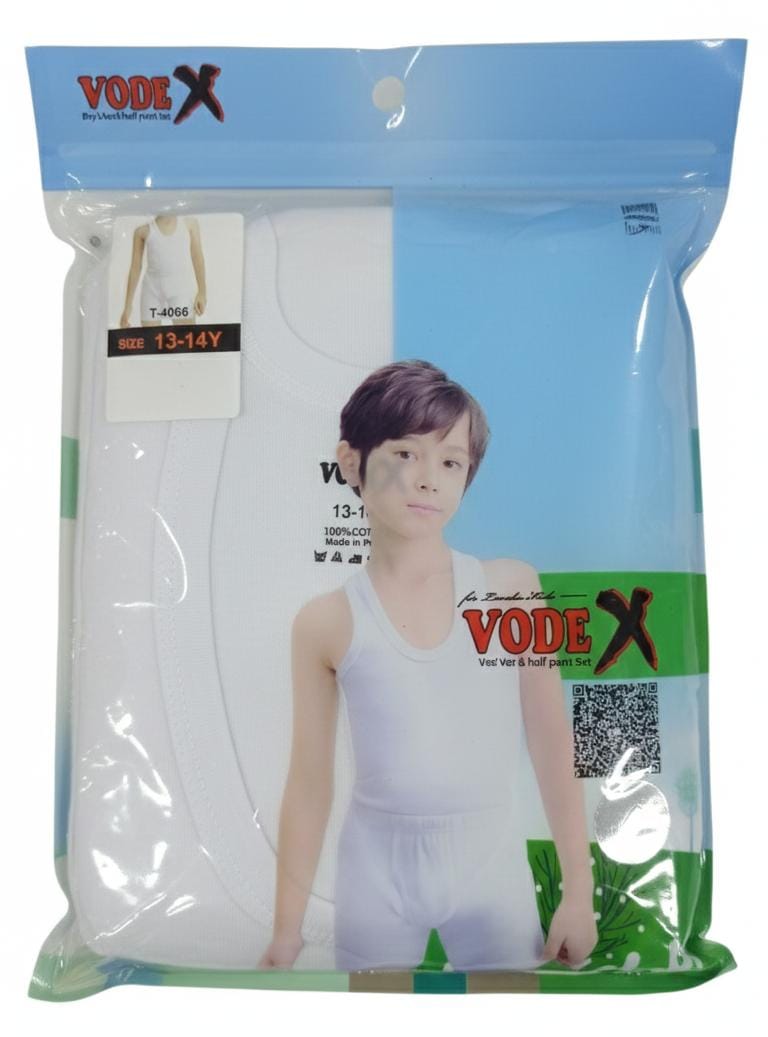 Vodex Boys Cotton Vest with Half Pant Set, Soft Touch Fabric, White Color, Kids Wear, 13–14 Years - Al Kabayel Discount CentreVodex Boys Cotton Vest with Half Pant Set, Soft Touch Fabric, White Color, Kids Wear, 13–14 YearsBoys's/Kid's UnderwearsVODEXAl Kabayel Discount Centre