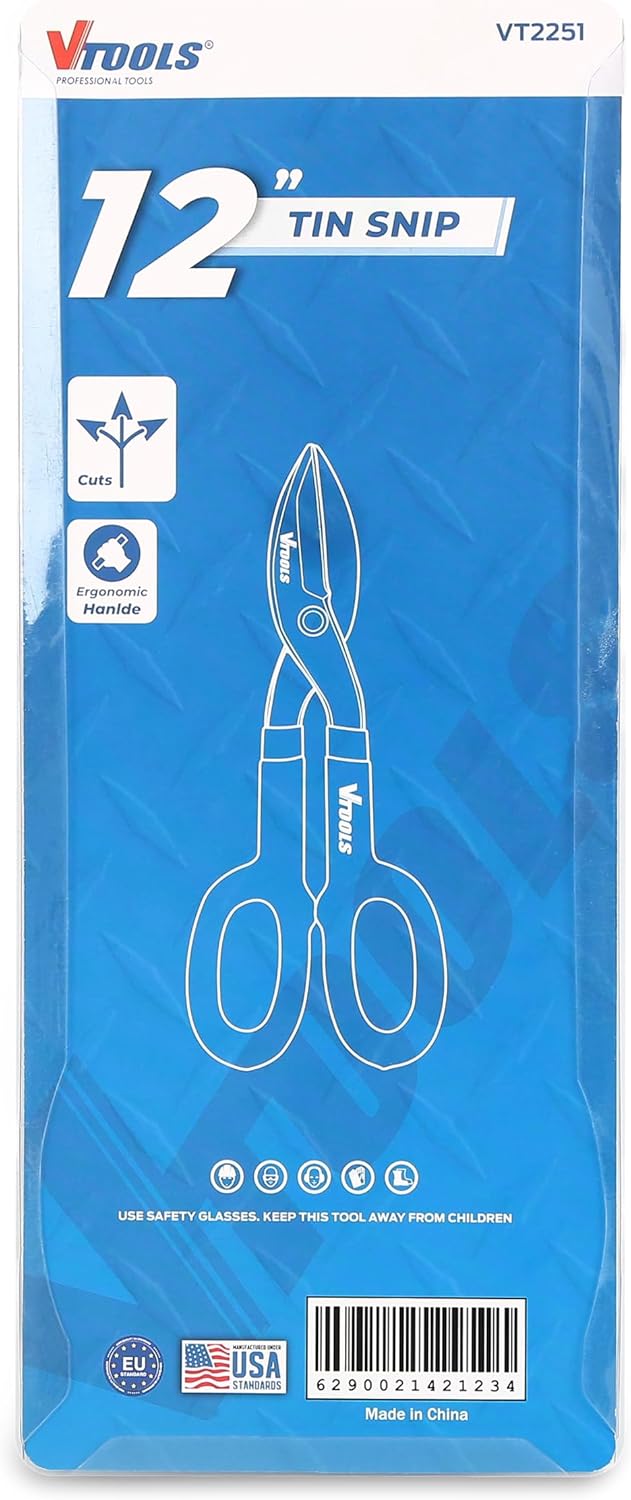 Vtools 12 Inch Straight Tin Snips, Carbon Steel Forged Metal Shears, with Comfortable PVC Dipped Plastic Handle for Cutting Sheet Metal, Hand Cutting Tools, Blue, VT2251 - Al Kabayel Discount CentreVtools 12 Inch Straight Tin Snips, Carbon Steel Forged Metal Shears, with Comfortable PVC Dipped Plastic Handle for Cutting Sheet Metal, Hand Cutting Tools, Blue, VT2251ToolsVTOOLSAl Kabayel Discount Centre
