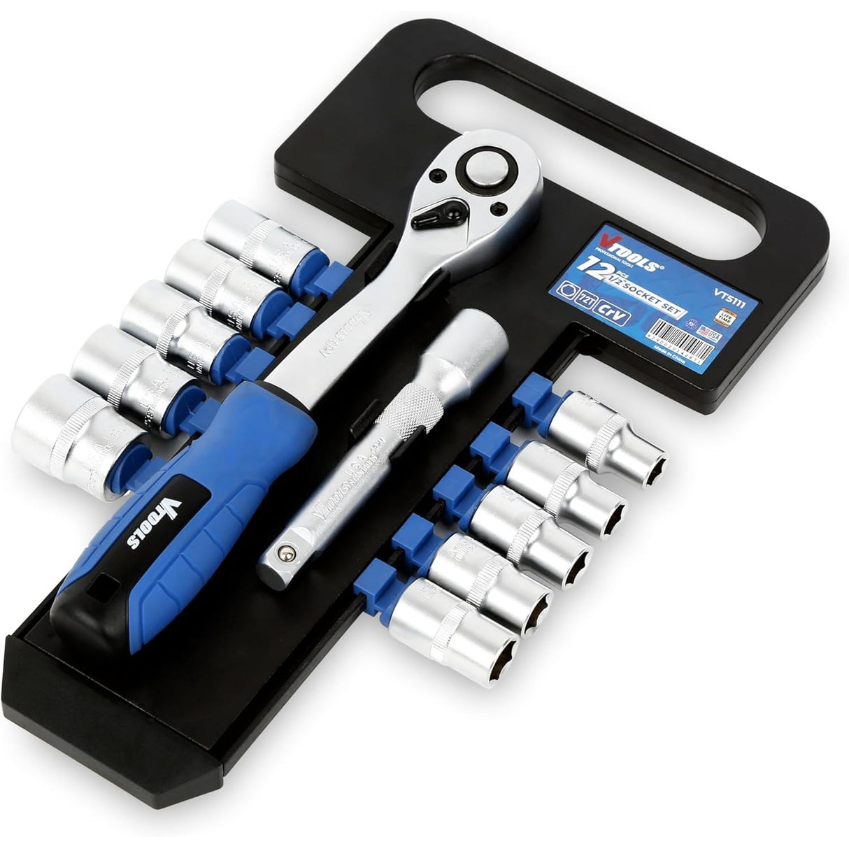 Vtools 12 PC Socket Set 1/2 inch, with Extension Bars, Socket Bits, and Ergonomic Ratchet Wrench Handle,Comprehensive Tool Kit for Auto Repair and DIY,Black,VT5111 - Al Kabayel Discount CentreVtools 12 PC Socket Set 1/2 inch, with Extension Bars, Socket Bits, and Ergonomic Ratchet Wrench Handle,Comprehensive Tool Kit for Auto Repair and DIY,Black,VT5111ToolsVTOOLSAl Kabayel Discount Centre