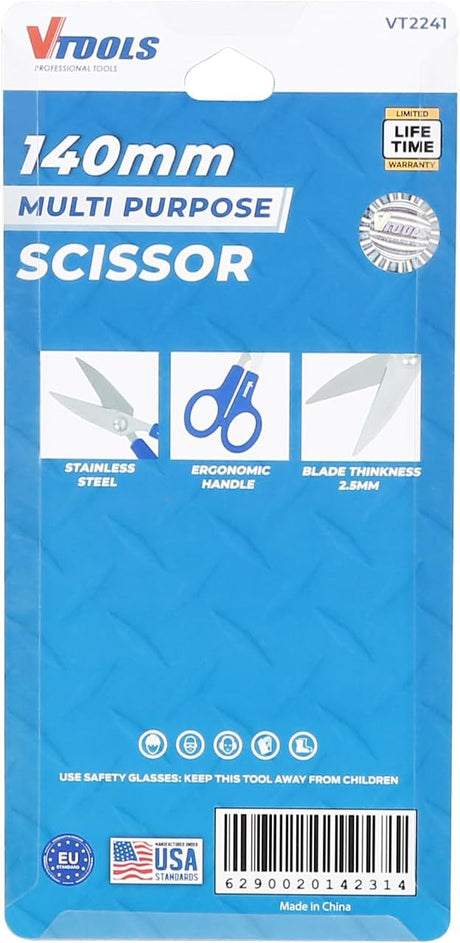 VTOOLS 140MM Multi Purpose Scissor with ABS handle, Stainless Steel Blade Scissor with Comfort Grip, Perfect for Craft, Office, School, Dressmaking, Blue, VT2241 - Al Kabayel Dicount CenterVTOOLS 140MM Multi Purpose Scissor with ABS handle, Stainless Steel Blade Scissor with Comfort Grip, Perfect for Craft, Office, School, Dressmaking, Blue, VT2241power toolsvtoolsAl Kabayel Dicount Center