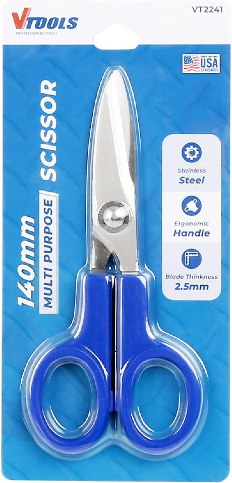 VTOOLS 140MM Multi Purpose Scissor with ABS handle, Stainless Steel Blade Scissor with Comfort Grip, Perfect for Craft, Office, School, Dressmaking, Blue, VT2241 - Al Kabayel Dicount CenterVTOOLS 140MM Multi Purpose Scissor with ABS handle, Stainless Steel Blade Scissor with Comfort Grip, Perfect for Craft, Office, School, Dressmaking, Blue, VT2241power toolsvtoolsAl Kabayel Dicount Center