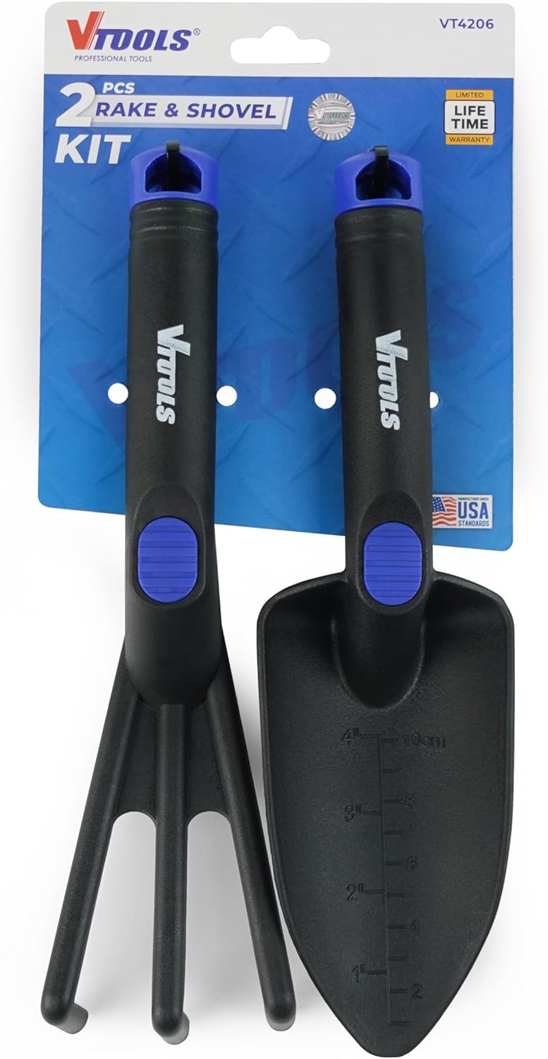 VTOOLS 2 PC Rake and Shovel Garden Tool Set, Soft Rubberized Non - Slip Ergonomic Handle, Heavy Duty Gardening Kit for Seedling Soil, Caring Succulent, Houseplant, Blue, VT4206 - Al Kabayel Dicount CenterVTOOLS 2 PC Rake and Shovel Garden Tool Set, Soft Rubberized Non - Slip Ergonomic Handle, Heavy Duty Gardening Kit for Seedling Soil, Caring Succulent, Houseplant, Blue, VT4206power toolsvtoolsAl Kabayel Dicount Center