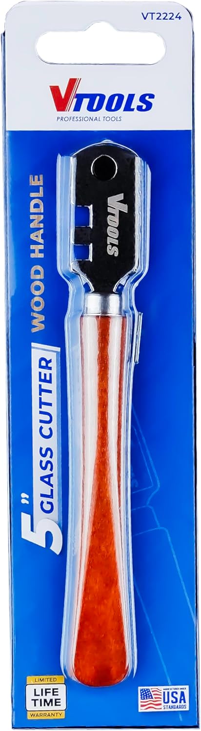 VTOOLS 5 Inch Glass Cutter Tool, Craft Cutting Kit with Wooden Handle, 6 Cutting Blades, for Glass Bottles,Mirrors,Window Panes, Blue, VT2224 - Al Kabayel Dicount CenterVTOOLS 5 Inch Glass Cutter Tool, Craft Cutting Kit with Wooden Handle, 6 Cutting Blades, for Glass Bottles,Mirrors,Window Panes, Blue, VT2224power toolsvtoolsAl Kabayel Dicount Center