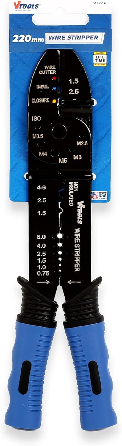 VTOOLS 9 Inch Automatic Wire Stripper Cutter, Steel With Comfortable Handle, Cutting Pliers Tool for Wire Stripping, Cutting and Crimping, Blue, VT2236 - Al Kabayel Discount CenterVTOOLS 9 Inch Automatic Wire Stripper Cutter, Steel With Comfortable Handle, Cutting Pliers Tool for Wire Stripping, Cutting and Crimping, Blue, VT2236power toolsvtoolsAl Kabayel Discount Center