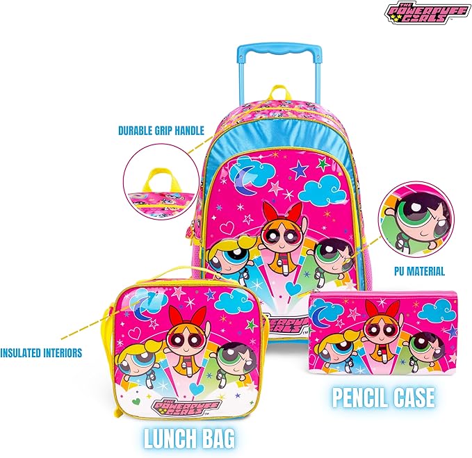 WB The Powerpuff Girls 3 - in - 1 School Set Includes 18" Trolley Bag, Lunch Bag, Pencil Case - Al Kabayel Discount CentreWB The Powerpuff Girls 3 - in - 1 School Set Includes 18" Trolley Bag, Lunch Bag, Pencil CaseSchool BagsWBAl Kabayel Discount Centre