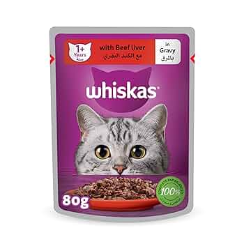 WHISKAS 1+ Years Cat Food, Beef & Liver in Gravy, 80g Pouch - Al Kabayel Discount CentreWHISKAS 1+ Years Cat Food, Beef & Liver in Gravy, 80g PouchPet SuppliesWHISKASAl Kabayel Discount Centre