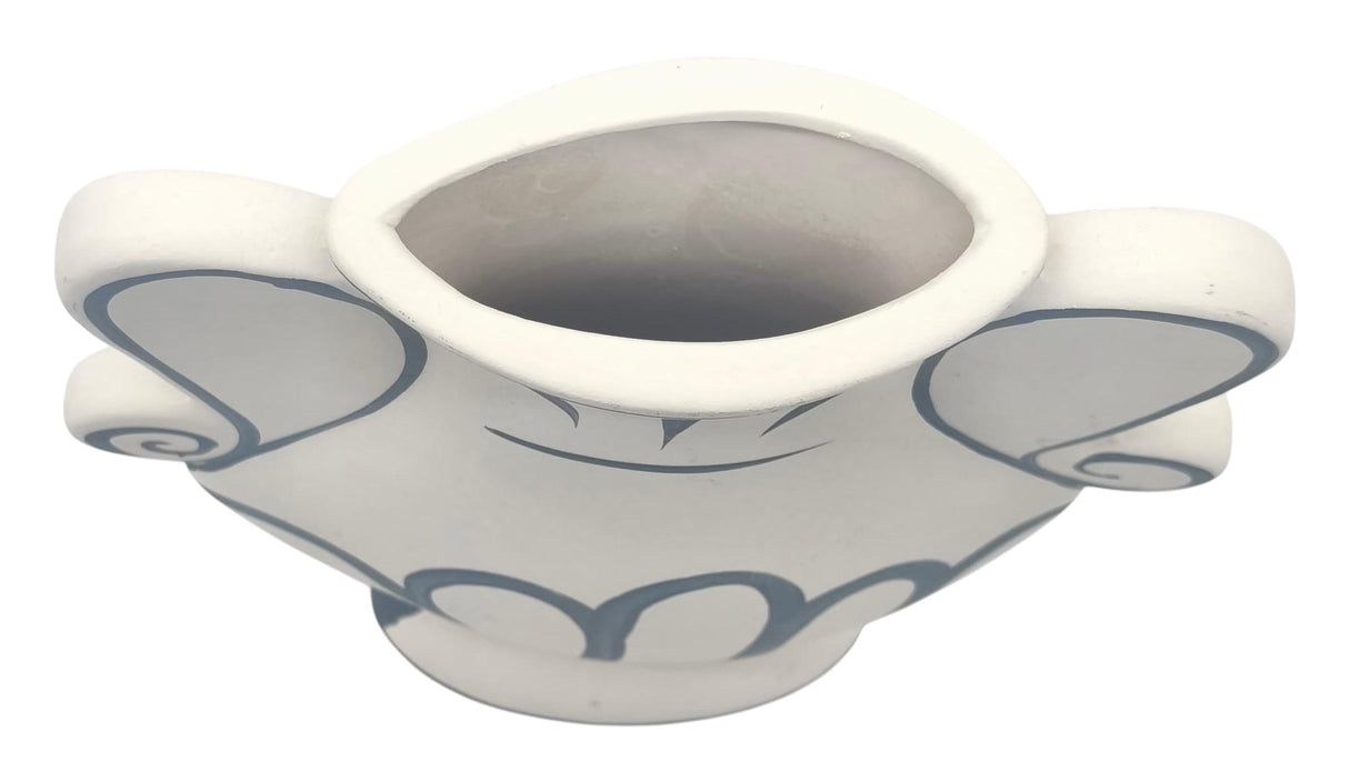 AKDC Abstract Twin Handle Decorative Clay Flower Vase 17.5cm*5cm*23cm, White and Blue