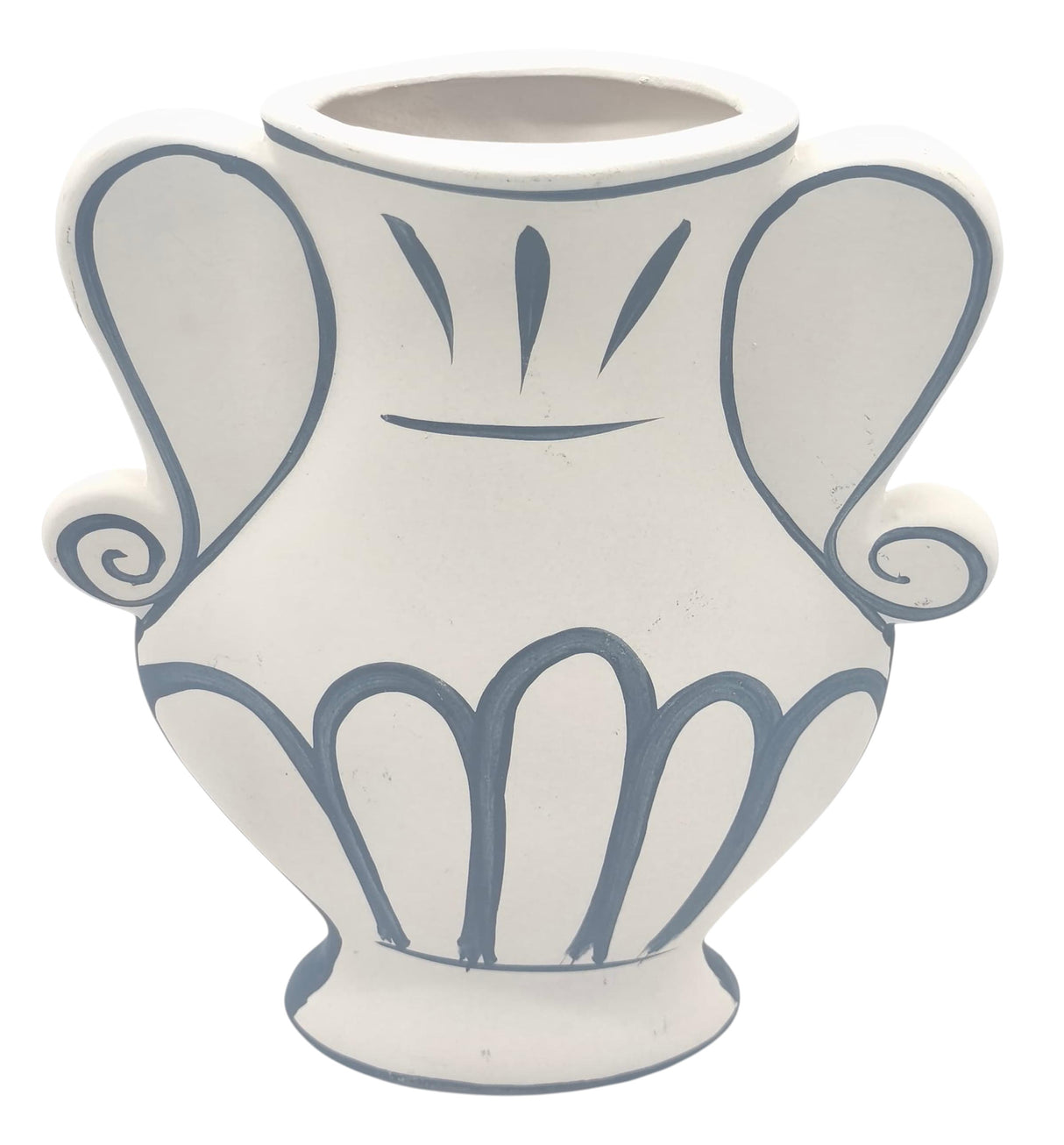 AKDC Abstract Twin Handle Decorative Clay Flower Vase 17.5cm*5cm*23cm, White and Blue