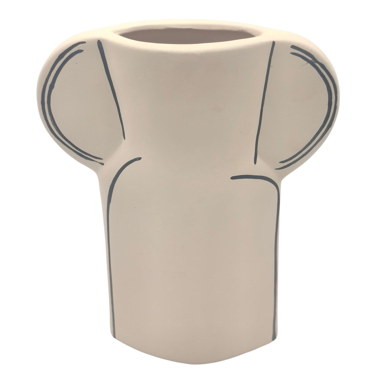 AKDC Silhouette Decorative Clay Flower Vase 16.5cm*5cm*22.5cm, Beige and Black