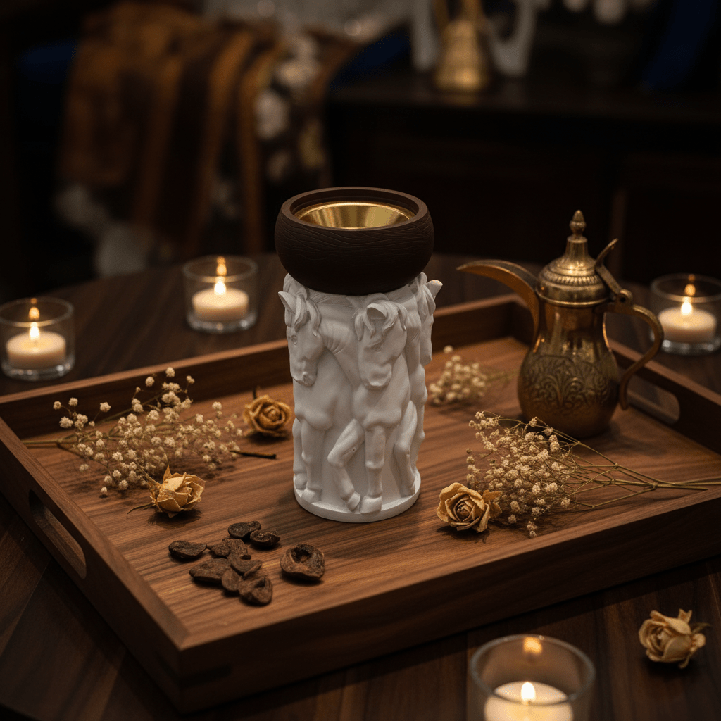 White & Brown Horse Sculpture Incense Burner | Luxury Arabic Bakhoor Holder | 17×7 cm - Al Kabayel Discount CentreWhite & Brown Horse Sculpture Incense Burner | Luxury Arabic Bakhoor Holder | 17×7 cmIncense burnerAKDCAl Kabayel Discount Centre