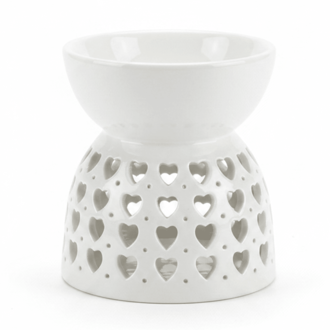 White Ceramic Oil Burner with Heart Cutout Design - 10×7 cm - Al Kabayel Discount CentreWhite Ceramic Oil Burner with Heart Cutout Design - 10×7 cmHome Décor AccentsAKDCAl Kabayel Discount Centre