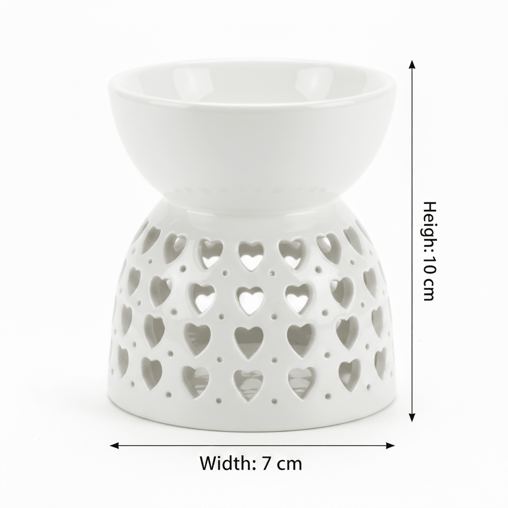 White Ceramic Oil Burner with Heart Cutout Design - 10×7 cm - Al Kabayel Discount CentreWhite Ceramic Oil Burner with Heart Cutout Design - 10×7 cmHome Décor AccentsAKDCAl Kabayel Discount Centre