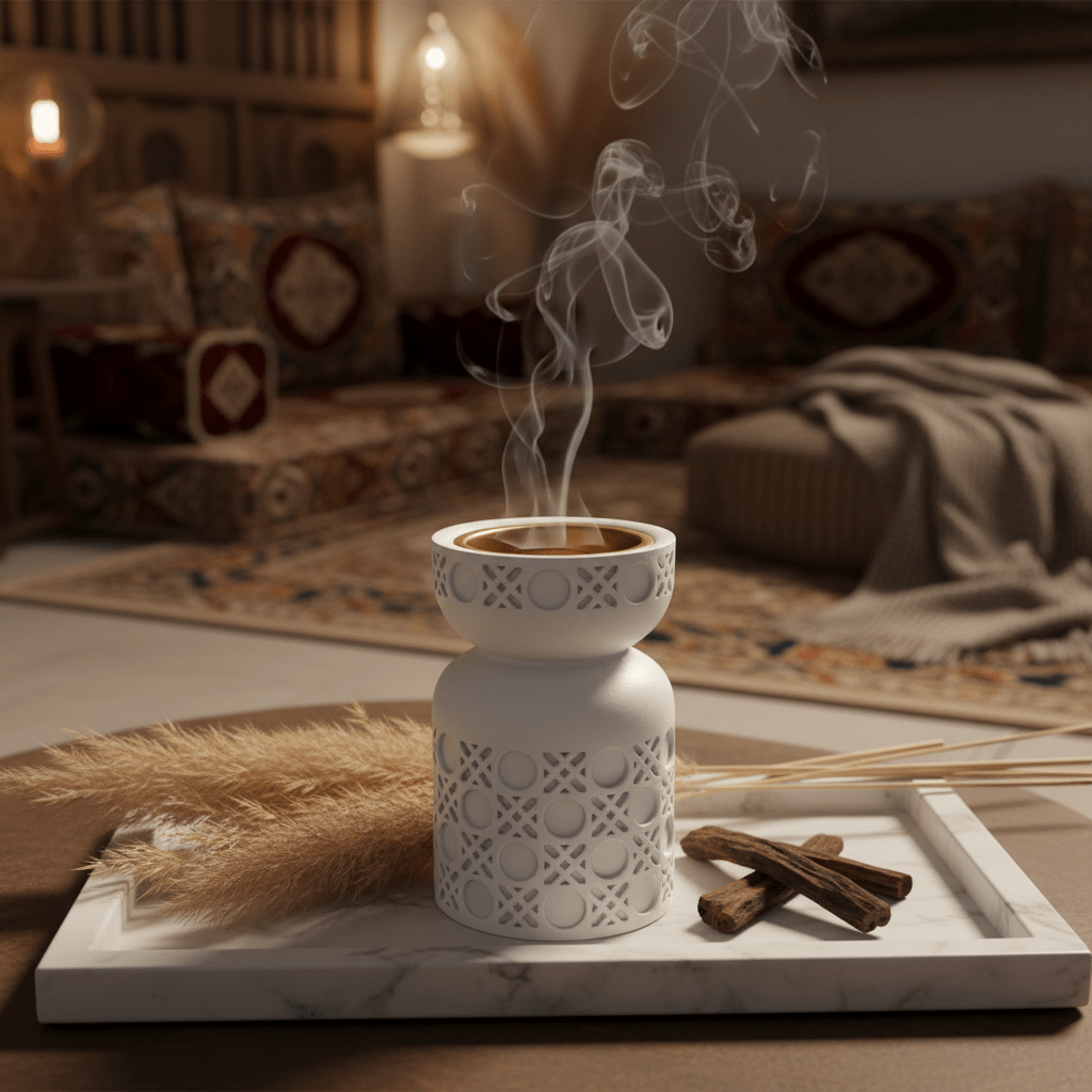 White Chalk Incense Burner with Gold Interior | Geometric Lattice Design | 10×6 cm - Al Kabayel Discount CentreWhite Chalk Incense Burner with Gold Interior | Geometric Lattice Design | 10×6 cmIncense burnerAKDCAl Kabayel Discount Centre
