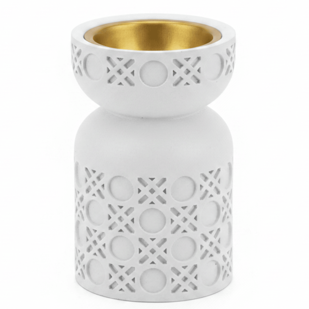 White Chalk Incense Burner with Gold Interior | Geometric Lattice Design | 10×6 cm - Al Kabayel Discount CentreWhite Chalk Incense Burner with Gold Interior | Geometric Lattice Design | 10×6 cmIncense burnerAKDCAl Kabayel Discount Centre