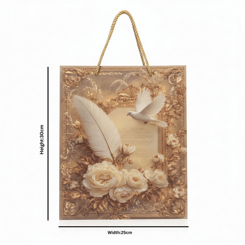 White Dove & Rose Design Baroque Paper Gift Bag - 30×25cm - Al Kabayel Discount CentreWhite Dove & Rose Design Baroque Paper Gift Bag - 30×25cmPacking & Wrapping SuppliesAKDCAl Kabayel Discount Centre