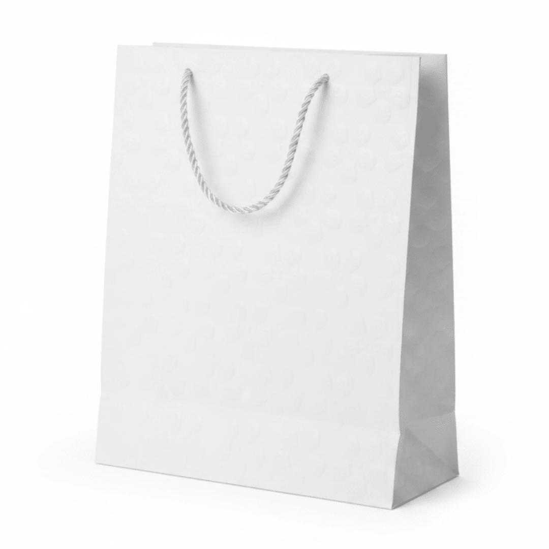 White Embossed Flower Paper Gift Bag | Premium Luxury Packaging Bag with Rope Handles | 30×25cm | - Al Kabayel Discount CentreWhite Embossed Flower Paper Gift Bag | Premium Luxury Packaging Bag with Rope Handles | 30×25cm |Packing & Wrapping SuppliesAKDCAl Kabayel Discount Centre