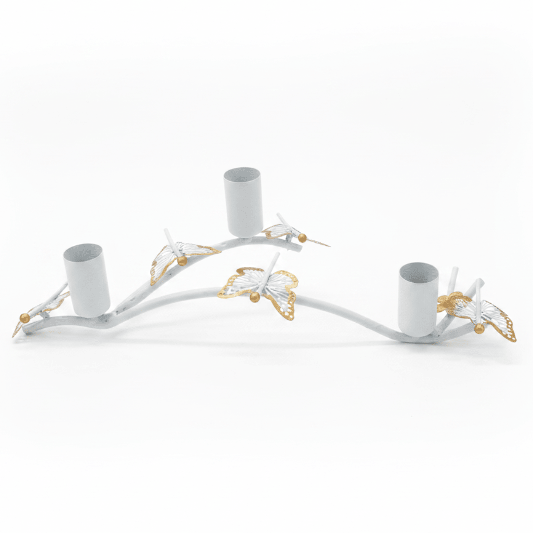 White & Gold Butterfly 3 - Way Metal Candle Holder — 30cm - Al Kabayel Discount CentreWhite & Gold Butterfly 3 - Way Metal Candle Holder — 30cmHome Décor AccentsAKDCAl Kabayel Discount Centre