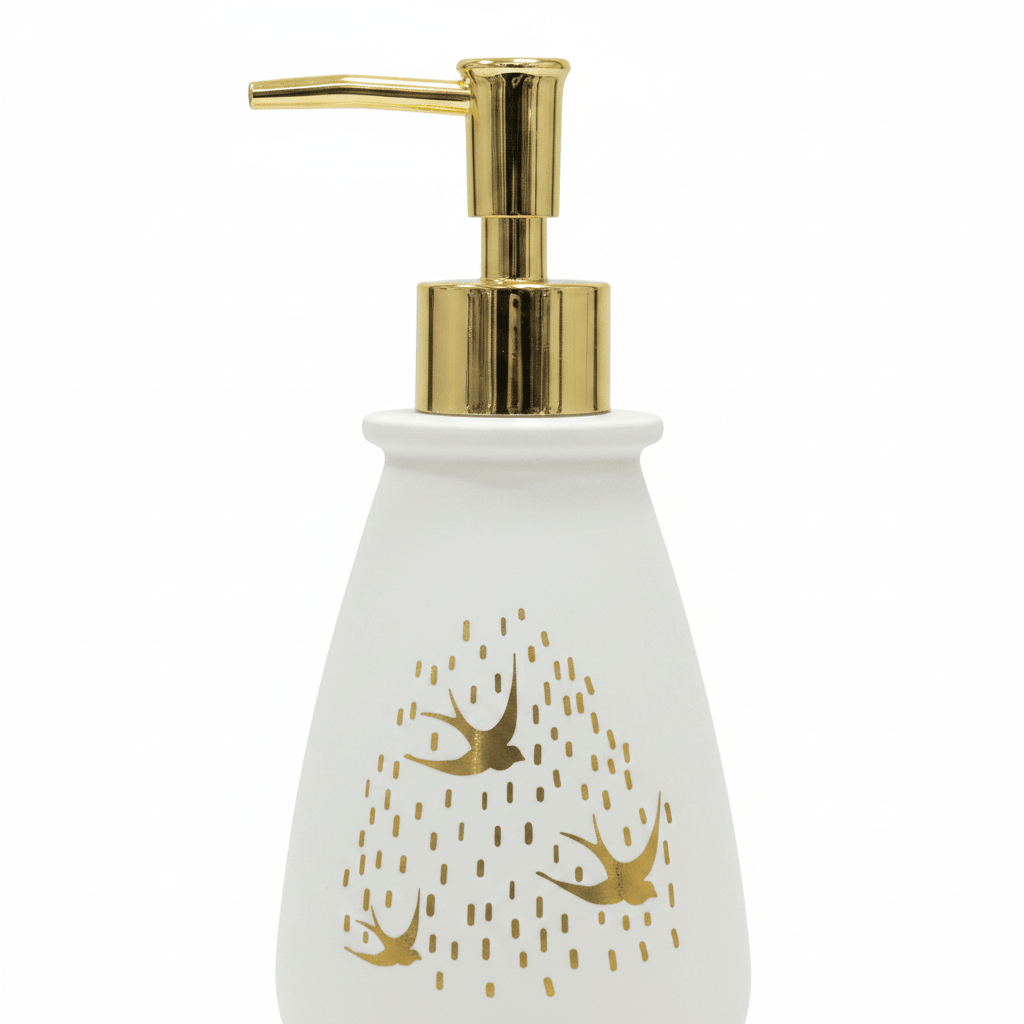 White & Gold Ceramic & Plastic Liquid Soap Dispenser – 400ml - Al Kabayel Discount CentreWhite & Gold Ceramic & Plastic Liquid Soap Dispenser – 400mlHolders & DispensersAKDCAl Kabayel Discount Centre