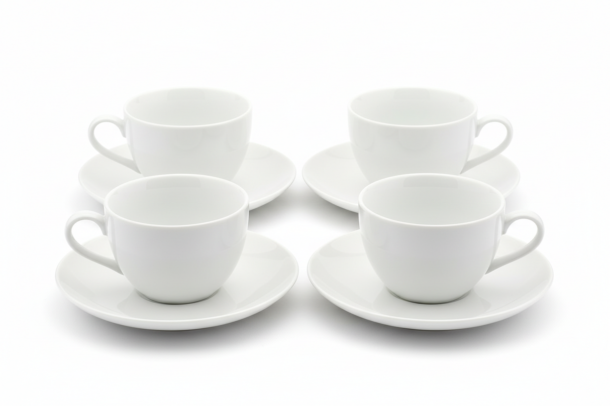 AKDC 4pc Cup & Saucer Set, 300ml Cup, White