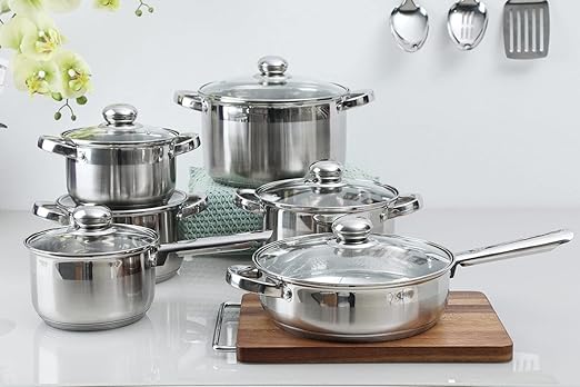 Wilson by Cuisine Art Stainless Steel 12 - Piece Cookware Set - Casserole, Saucepan, Fry Pan|Cooking set | Heavy Duty With Stainless Steel Handle | Gas, Stovetops Compatible For Family Meals - Al Kabayel Discount CentreWilson by Cuisine Art Stainless Steel 12 - Piece Cookware Set - Casserole, Saucepan, Fry Pan|Cooking set | Heavy Duty With Stainless Steel Handle | Gas, Stovetops Compatible For Family Mealscookware setWILSONAl Kabayel Discount Centre