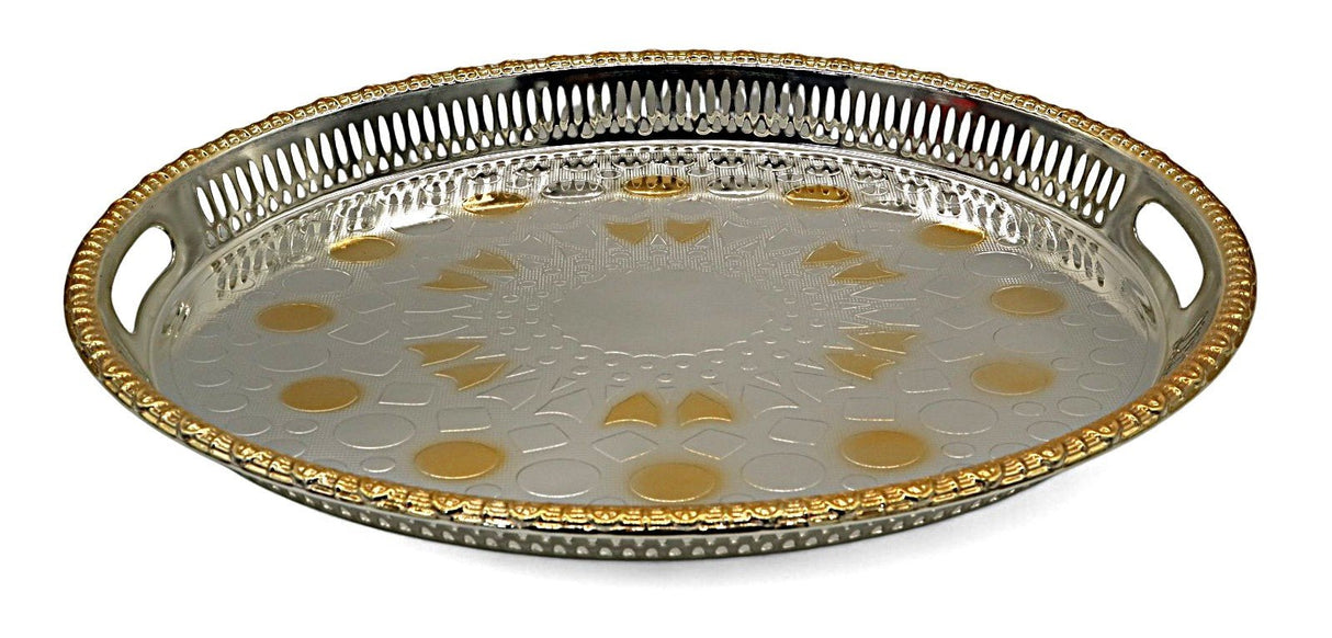 WINDCERA Stylish Oval Tray with Silver Base & Gold Detailing – 50×36 cm - Al Kabayel Discount CentreWINDCERA Stylish Oval Tray with Silver Base & Gold Detailing – 50×36 cmServing TraysWINDCERAAl Kabayel Discount Centre