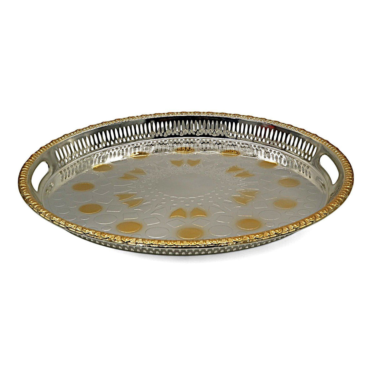 WINDCERA Stylish Oval Tray with Silver Base & Gold Detailing – 50×36 cm - Al Kabayel Discount CentreWINDCERA Stylish Oval Tray with Silver Base & Gold Detailing – 50×36 cmServing TraysWINDCERAAl Kabayel Discount Centre