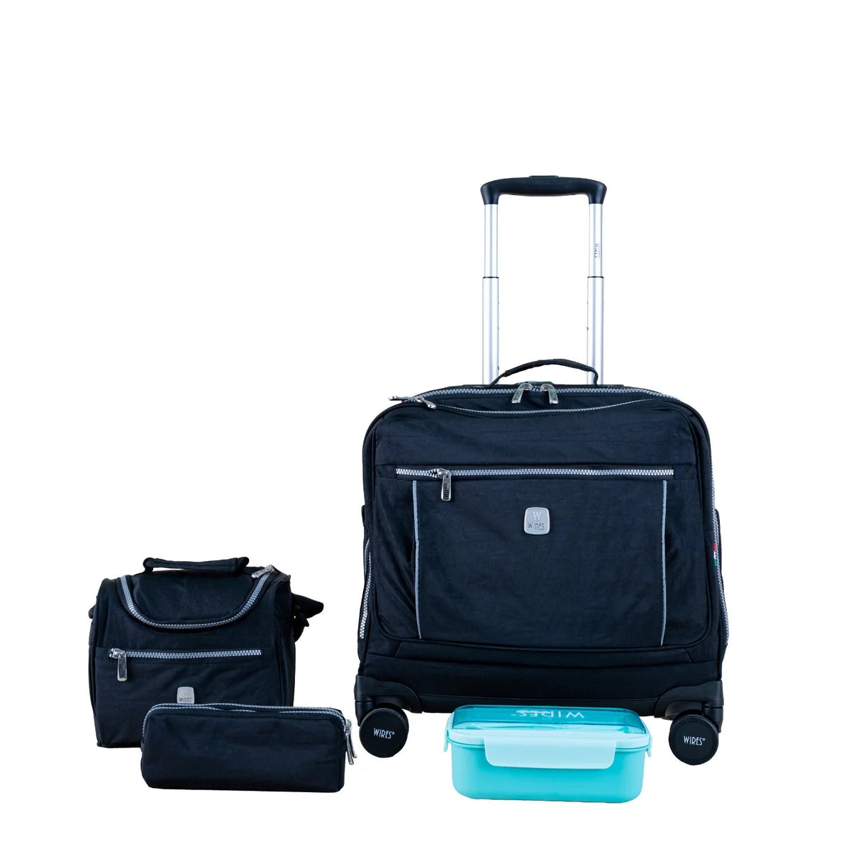 Wires 8 Wheels Black School Bag with Trolley 48cm*30cm*21cm, Pencil Case, Lunch Box, Lunch Bag - Al Kabayel Discount CentreWires 8 Wheels Black School Bag with Trolley 48cm*30cm*21cm, Pencil Case, Lunch Box, Lunch BagSchool BagsWIRESAl Kabayel Discount Centre