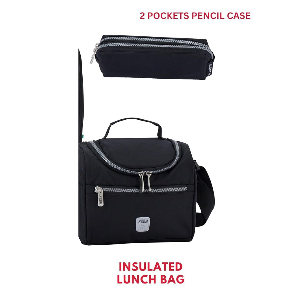 Wires 8 Wheels Black School Bag with Trolley 48cm*30cm*21cm, Pencil Case, Lunch Box, Lunch Bag - Al Kabayel Discount CentreWires 8 Wheels Black School Bag with Trolley 48cm*30cm*21cm, Pencil Case, Lunch Box, Lunch BagSchool BagsWIRESAl Kabayel Discount Centre