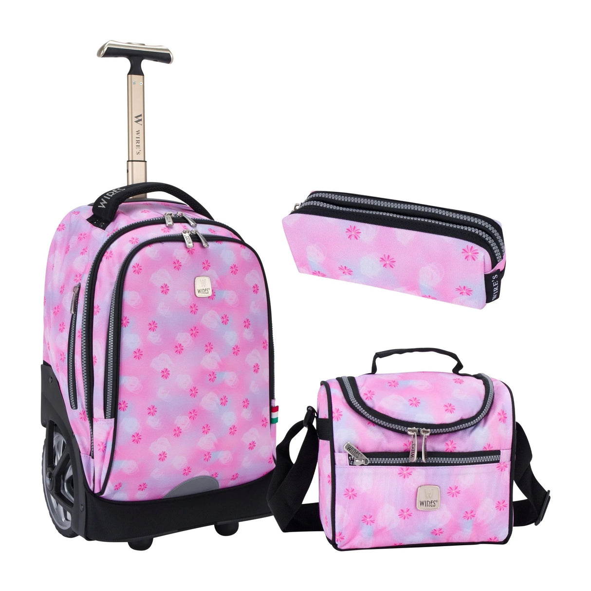 Wires Big Wheel Pink Blur Flower School Bag With Tolley 19", Lunch Bag And Pencil Case - Al Kabayel Discount CentreWires Big Wheel Pink Blur Flower School Bag With Tolley 19", Lunch Bag And Pencil CaseSchool BagsWIRESAl Kabayel Discount Centre