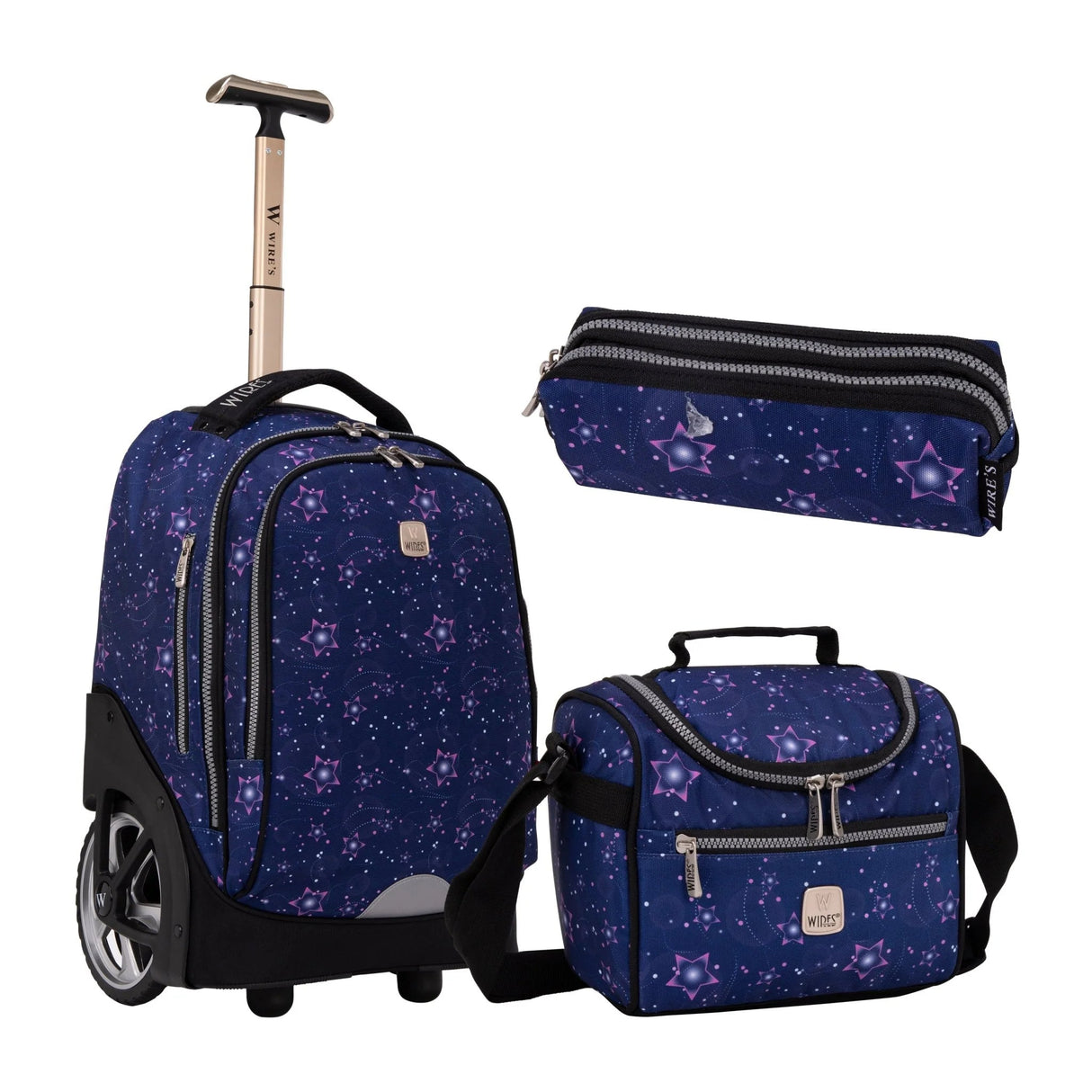 Wires Big Wheel Stars School Bag With Tolley 19", Lunch Bag And Pencil Case - Al Kabayel Discount CentreWires Big Wheel Stars School Bag With Tolley 19", Lunch Bag And Pencil CaseSchool BagsWIRESAl Kabayel Discount Centre
