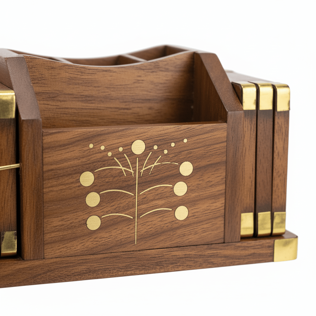Wooden Pen Organizer with Brass Accents - 15×9 cm - Al Kabayel Discount CentreWooden Pen Organizer with Brass Accents - 15×9 cmPen Holders & Desk OrganizersAKDCAl Kabayel Discount Centre