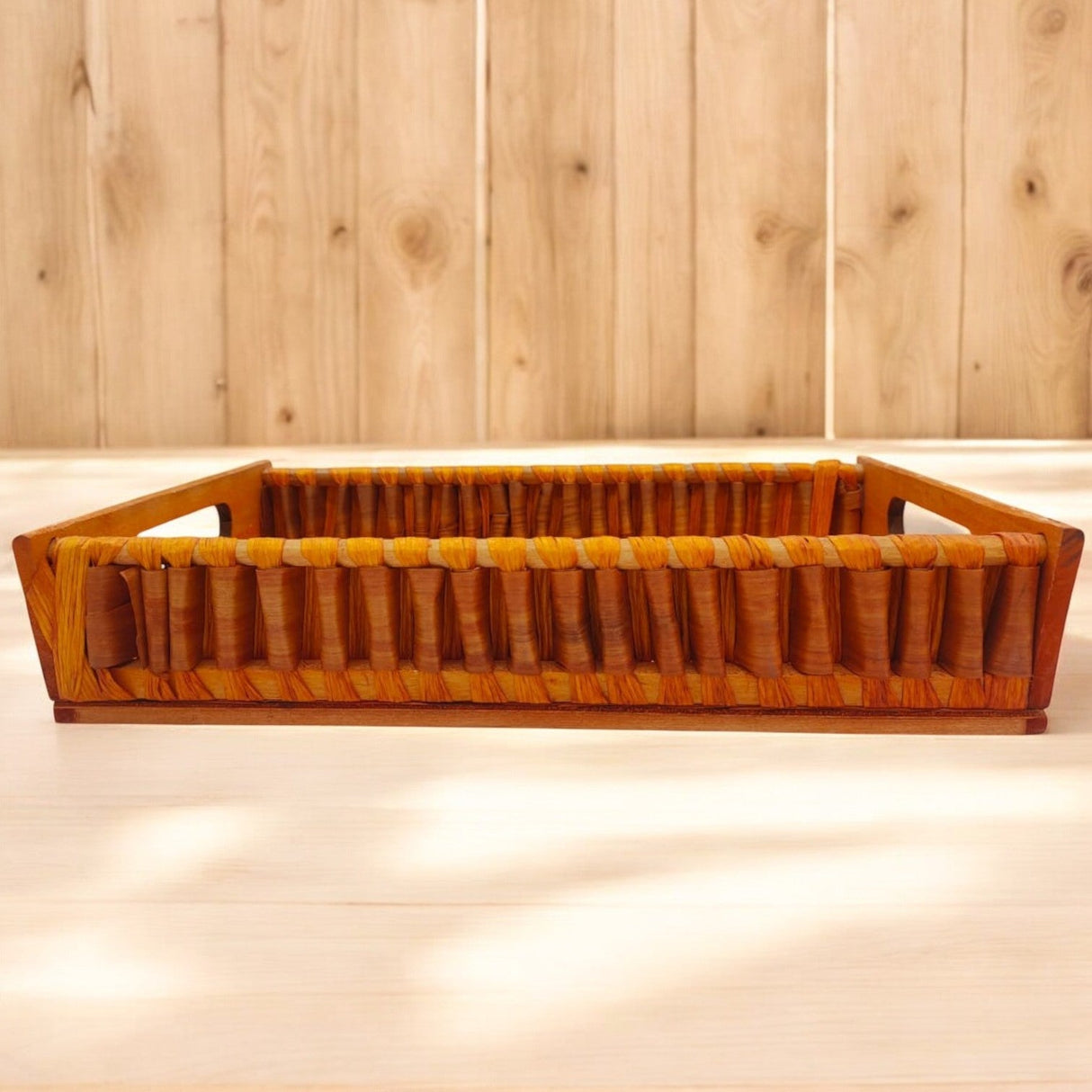 Wooden Tray Hand Woven Elegant Rattan Serving Tray Anti Breakage Desktop Organization for Balcony 38cmX25cmX8cm - Al Kabayel Discount CentreWooden Tray Hand Woven Elegant Rattan Serving Tray Anti Breakage Desktop Organization for Balcony 38cmX25cmX8cmRattanAKDCAl Kabayel Discount Centre