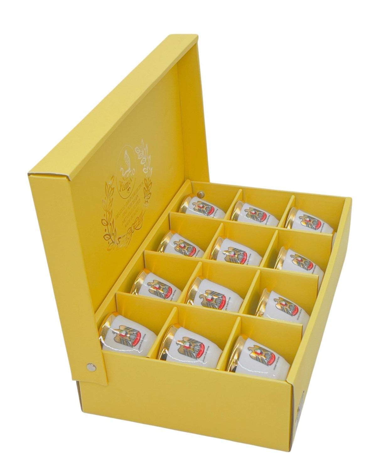 YEMATO 12pcs Ceramic Cawa Cup 80ml, 24KT Gold Plated, UAE Logo Design - Al Kabayel Discount CentreYEMATO 12pcs Ceramic Cawa Cup 80ml, 24KT Gold Plated, UAE Logo DesignTea CupsYEMATOAl Kabayel Discount Centre