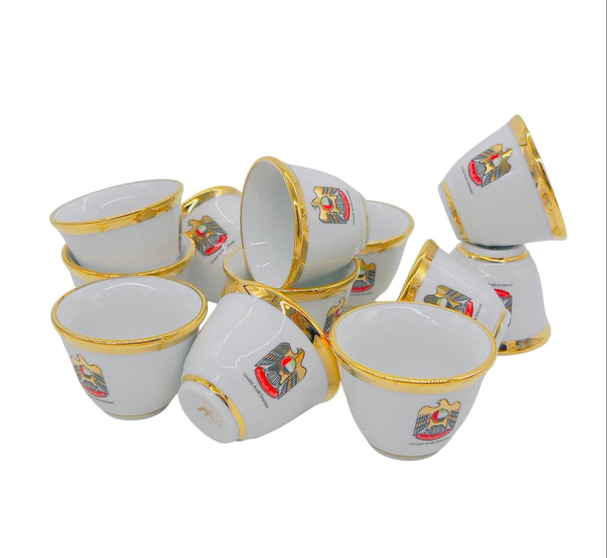 YEMATO 12pcs Ceramic Cawa Cup 80ml, 24KT Gold Plated, UAE Logo Design - Al Kabayel Discount CentreYEMATO 12pcs Ceramic Cawa Cup 80ml, 24KT Gold Plated, UAE Logo DesignTea CupsYEMATOAl Kabayel Discount Centre