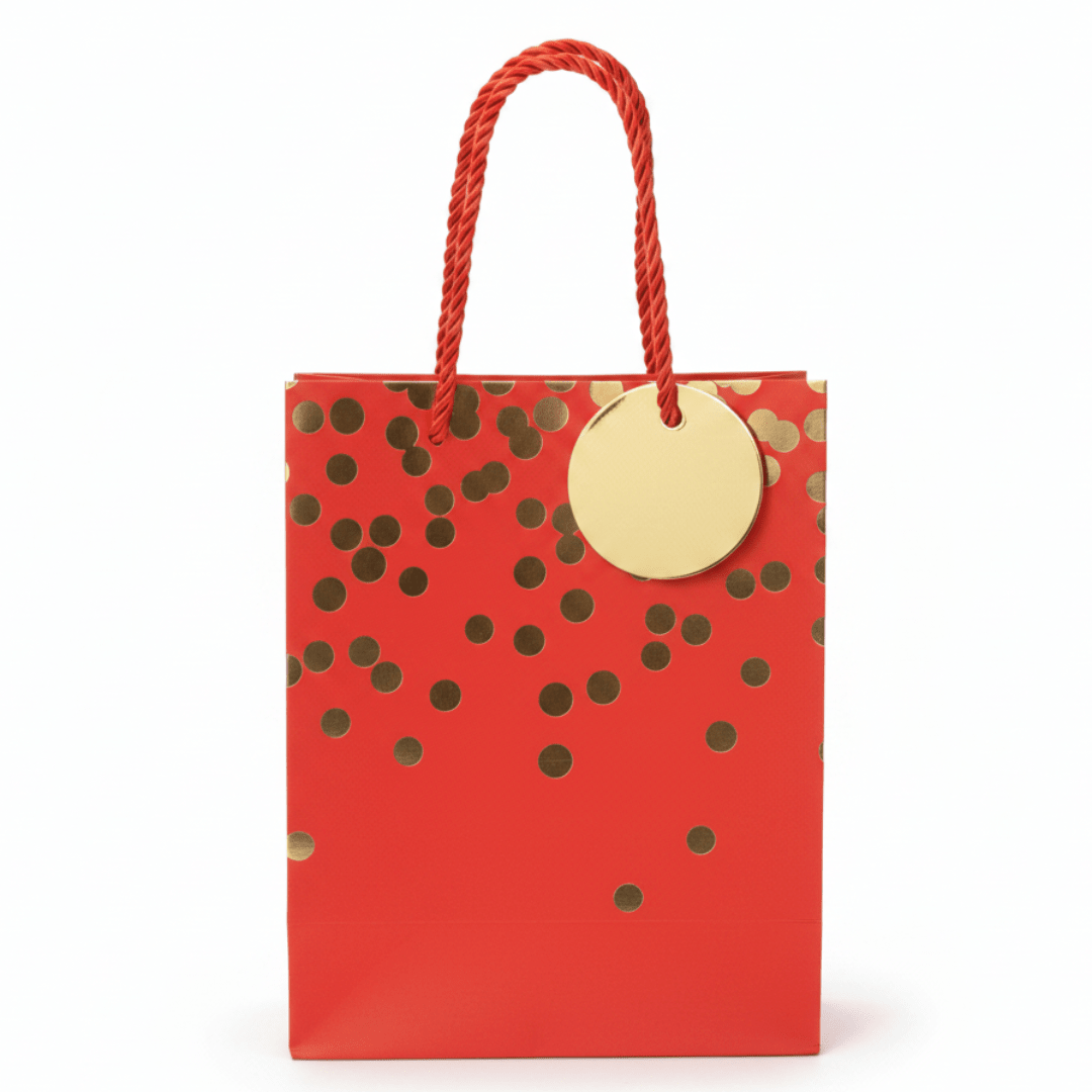Yina Red & Gold Polka Dot Paper Gift Bag with Twisted Rope Handles & Tag | 23×18cm | - Al Kabayel Discount CentreYina Red & Gold Polka Dot Paper Gift Bag with Twisted Rope Handles & Tag | 23×18cm |Packing & Wrapping SuppliesYINAAl Kabayel Discount Centre