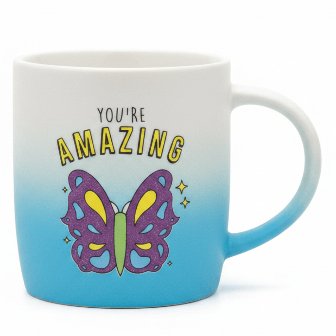 You're Amazing Blue & White Ombre Ceramic Mug with Butterfly Design — 350ml - Al Kabayel Discount CentreYou're Amazing Blue & White Ombre Ceramic Mug with Butterfly Design — 350mlMugsAKDCAl Kabayel Discount Centre