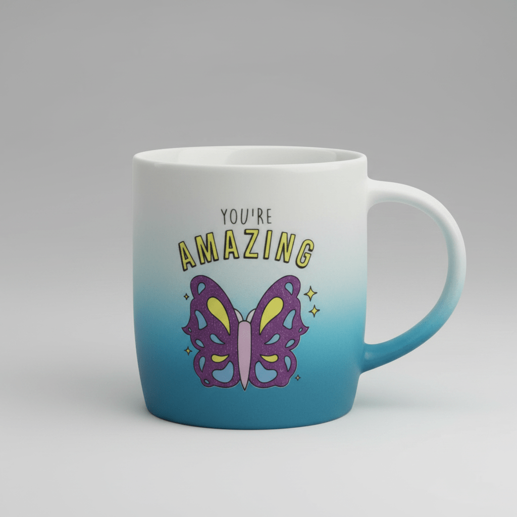 You're Amazing Blue & White Ombre Ceramic Mug with Butterfly Design — 350ml - Al Kabayel Discount CentreYou're Amazing Blue & White Ombre Ceramic Mug with Butterfly Design — 350mlMugsAKDCAl Kabayel Discount Centre