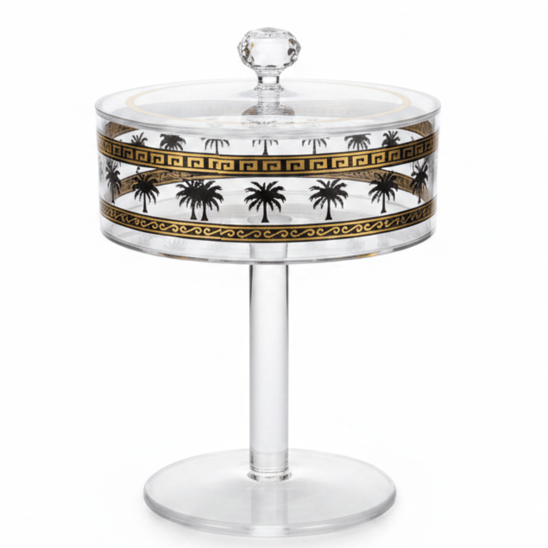 Yuniverse Acrylic Footed Candy Bowl with Lid Palm Tree Design | 20×25 cm | Crystal Lid - Al Kabayel Discount CentreYuniverse Acrylic Footed Candy Bowl with Lid Palm Tree Design | 20×25 cm | Crystal LidJars & Food SaversAKDCAl Kabayel Discount Centre