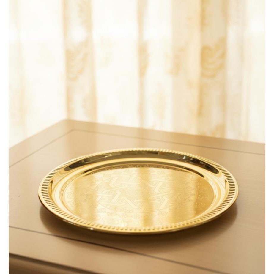 Yuniverse Gold Round Steel Tray 32 cm – Elegant Modern Round Tray, Durable Build, Ideal for Home, Events, and Gifting - Al Kabayel Discount CentreYuniverse Gold Round Steel Tray 32 cm – Elegant Modern Round Tray, Durable Build, Ideal for Home, Events, and GiftingServing TraysYUNIVERSEAl Kabayel Discount Centre