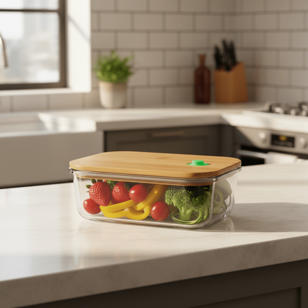 Yuniverse Large Rectangular Glass Storage Container with Bamboo Lid – Elegant and Sustainable – 20 × 14.5 cm - Al Kabayel Discount CentreYuniverse Large Rectangular Glass Storage Container with Bamboo Lid – Elegant and Sustainable – 20 × 14.5 cmFood ContainersYUNIVERSEAl Kabayel Discount Centre