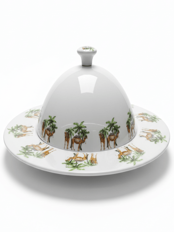 Yuniverse Melamine Serving Tray with Dome Lid – 32 cm White with Camel and Palm Tree Design - Al Kabayel Discount CentreYuniverse Melamine Serving Tray with Dome Lid – 32 cm White with Camel and Palm Tree DesignServing TraysYUNIVERSEAl Kabayel Discount Centre