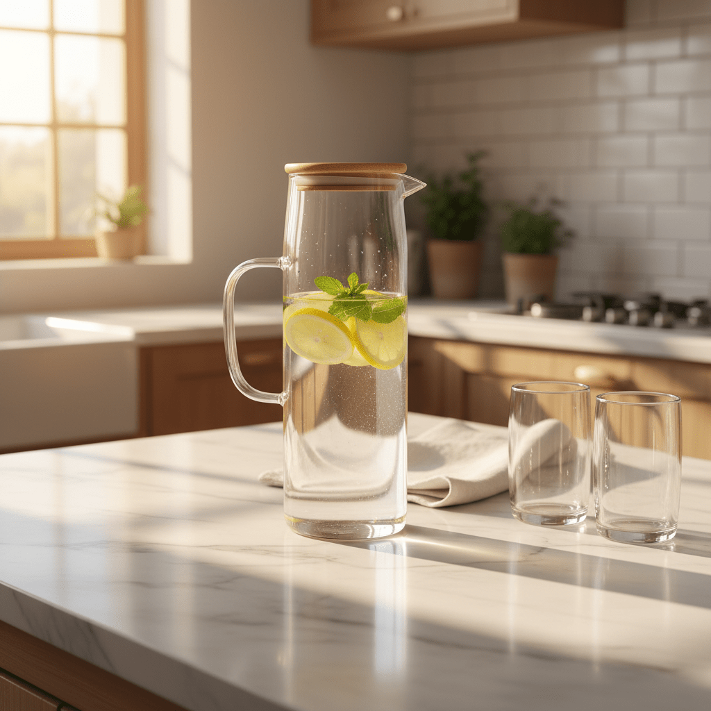 Yuniverse Modern Clear Glass Water Jug with Natural Wooden Lid – Minimalist Beverage Server (1.5 L) - Al Kabayel Discount CentreYuniverse Modern Clear Glass Water Jug with Natural Wooden Lid – Minimalist Beverage Server (1.5 L)JugsYUNIVERSEAl Kabayel Discount Centre