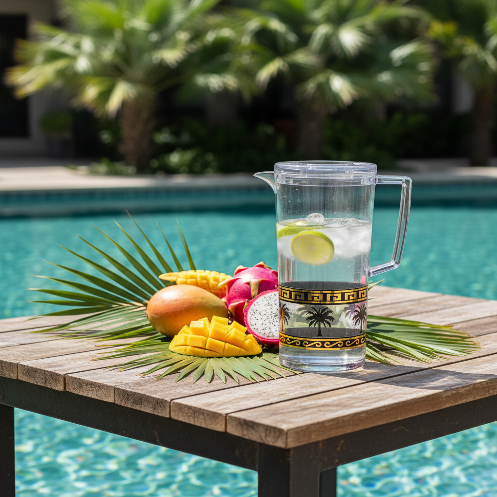 Yuniverse Palm Oasis Designer Clear Acrylic Beverage Jug with Black Palm Tree Tropical Print – 2 Litre - Al Kabayel Discount CentreYuniverse Palm Oasis Designer Clear Acrylic Beverage Jug with Black Palm Tree Tropical Print – 2 LitreJugsYUNIVERSEAl Kabayel Discount Centre