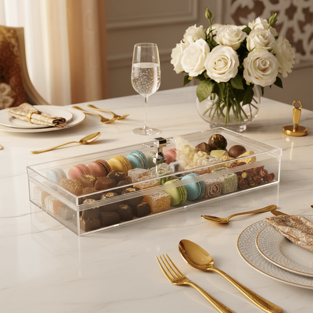 Yuniverse Rectangle Acrylic Candy Box with Lid | 40×12cm | Crystal Clear - Al Kabayel Discount CentreYuniverse Rectangle Acrylic Candy Box with Lid | 40×12cm | Crystal ClearJars & Food SaversYUNIVERSEAl Kabayel Discount Centre